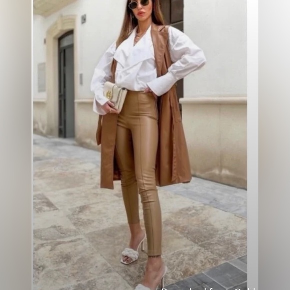 Zara White Pleather Pants ZW COLLECTION FAUX LEATHER HIGH-WAISTED